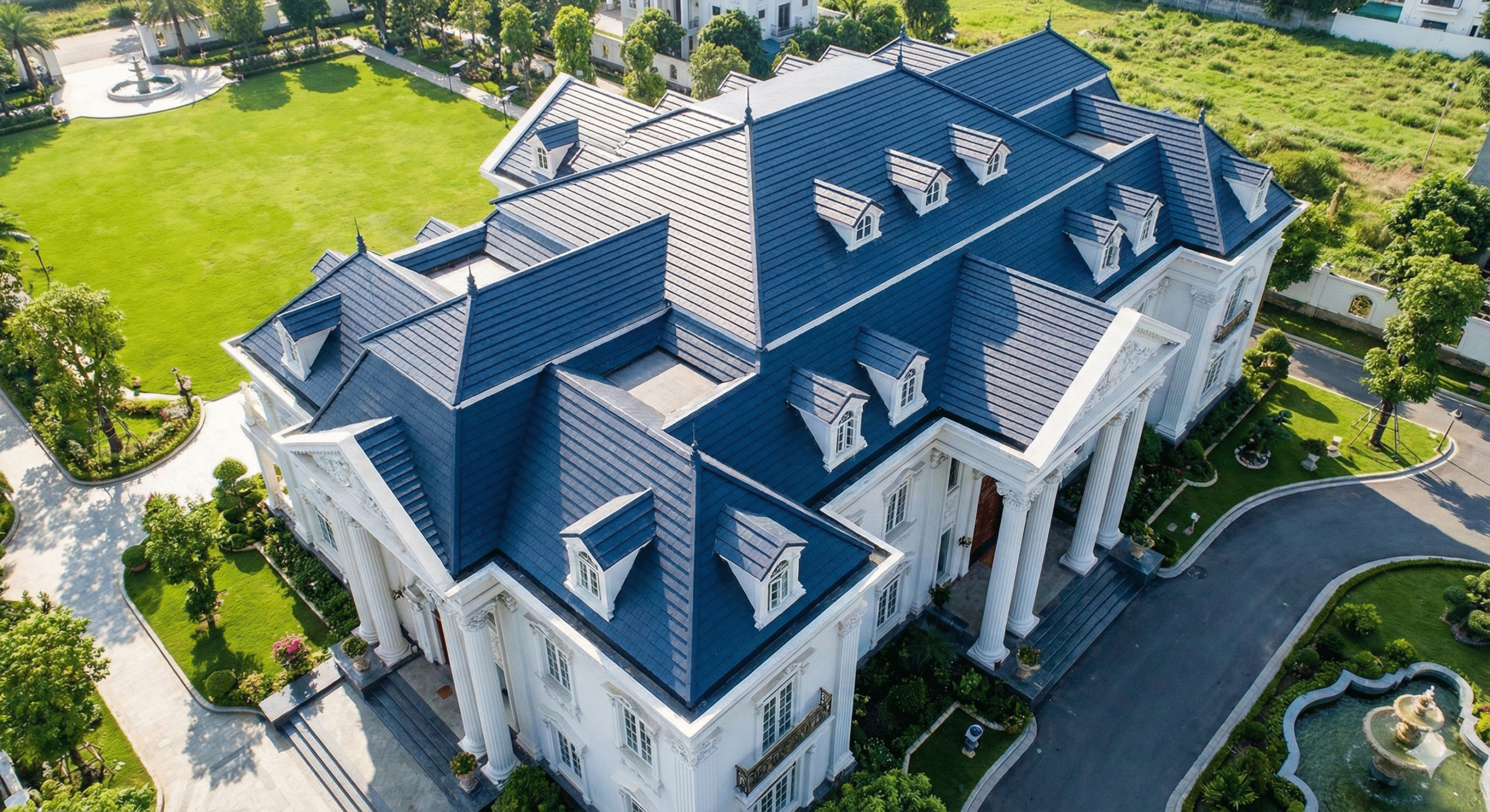 Dinh thự mái vòm cầu kỳ thi công bằng khung thép Fuji Truss