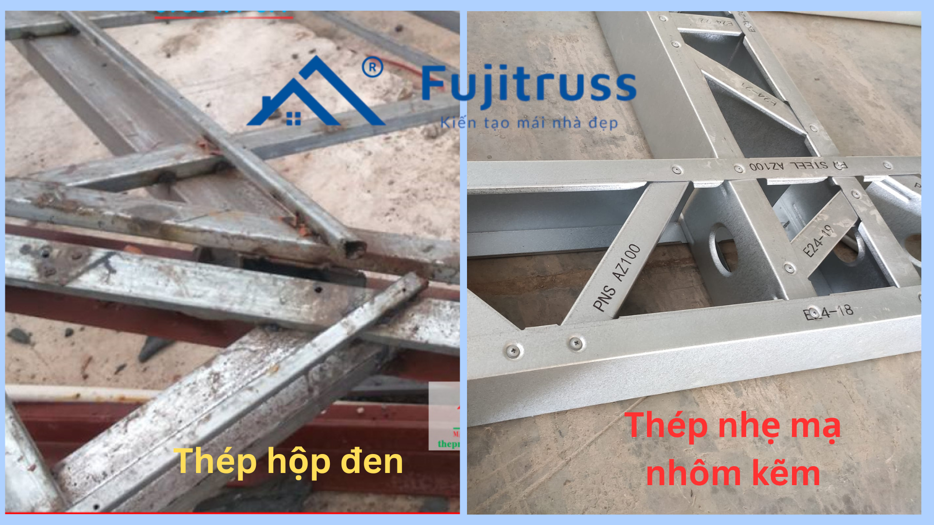 So sánh sắt đen bị rỉ sét và thép nhẹ G550 sáng bóng