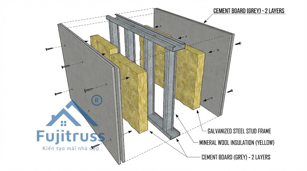 Kỹ thuật bắn tấm Cemboard vào khung thép bằng vít tự khoan